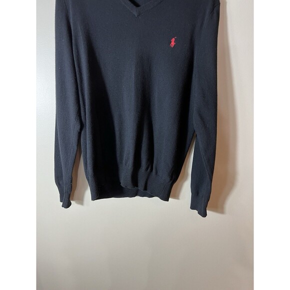 Polo Ralph Lauren Mens Large Black Merino Wool V-Neck Sweater - Picture 3 of 11